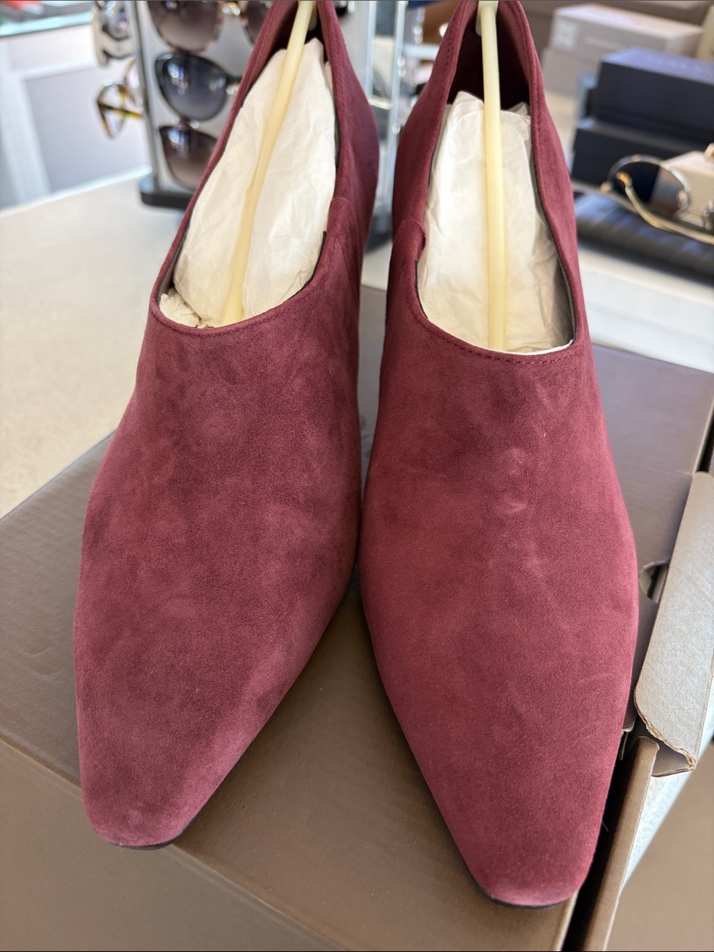 Linea Paolo Burgundy Suede Pointed Slip-On Heels